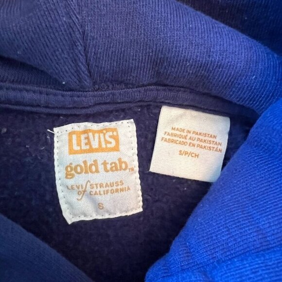 Levis Gold Tab Navy & Yellow Cropped Pullover Hoodie S - Picture 3 of 7